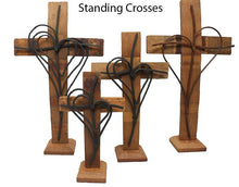 Load image into Gallery viewer, &quot;Double Heart and Cross&quot; Wine Barrel Stave Cross
