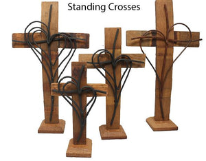 "Double Heart and Cross" Wine Barrel Stave Cross