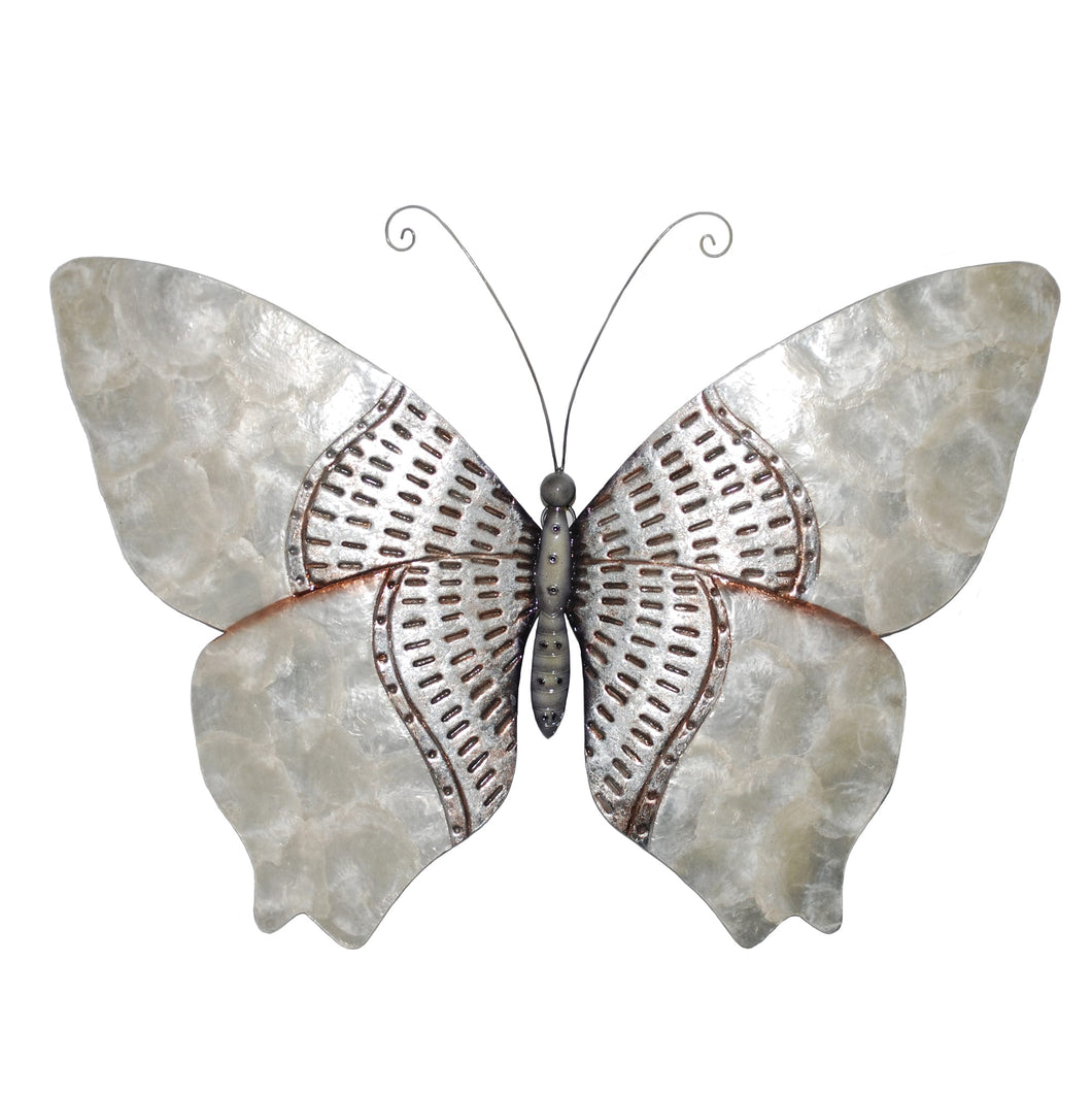 Butterfly Wall Decor Silver With Rust Dashes